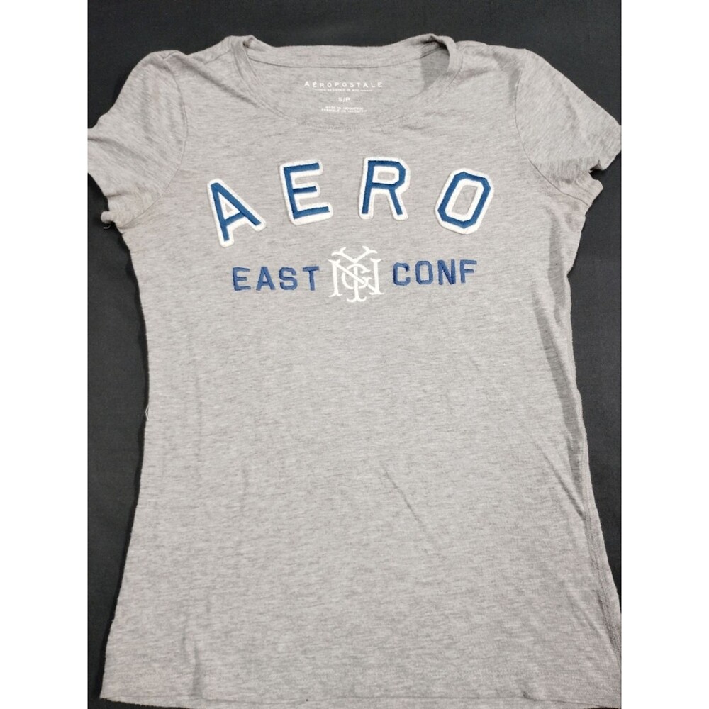 Aeropostale Sporty NYC Gray Tee with Blue 'AERO East Conf' Applique